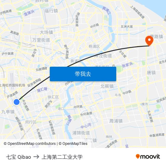 七宝 Qibao to 上海第二工业大学 map