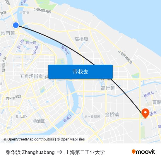 张华浜 Zhanghuabang to 上海第二工业大学 map