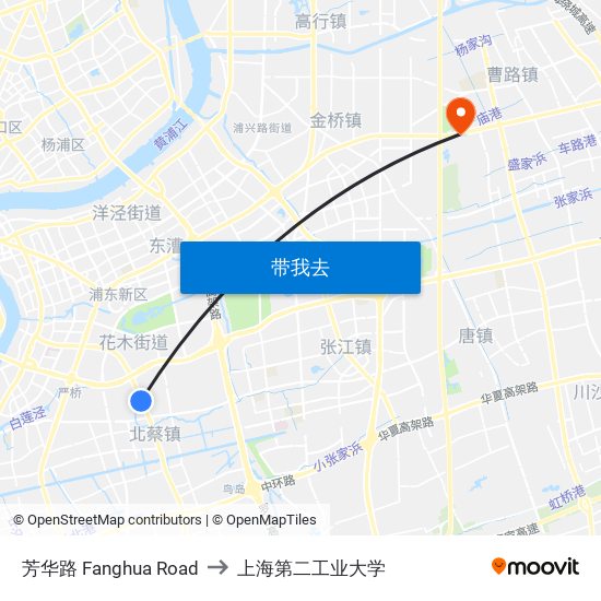 芳华路 Fanghua Road to 上海第二工业大学 map