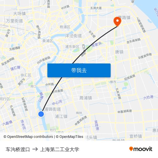 车沟桥渡口 to 上海第二工业大学 map