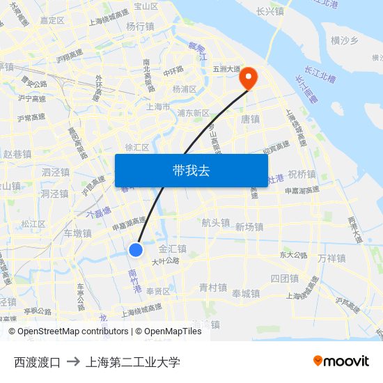 西渡渡口 to 上海第二工业大学 map