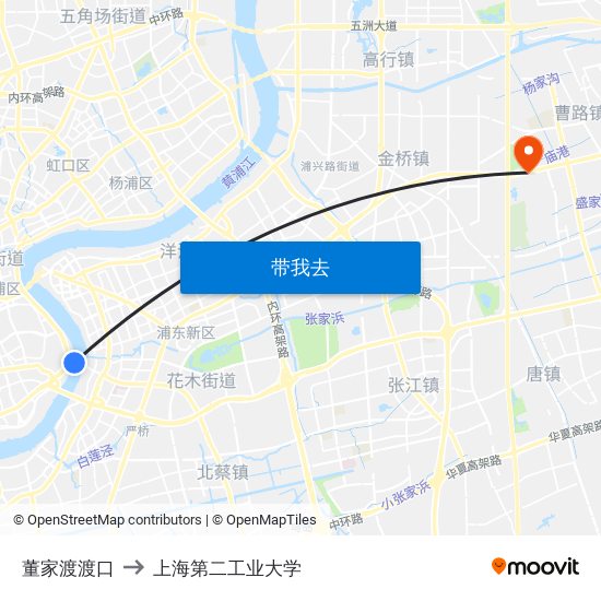 董家渡渡口 to 上海第二工业大学 map