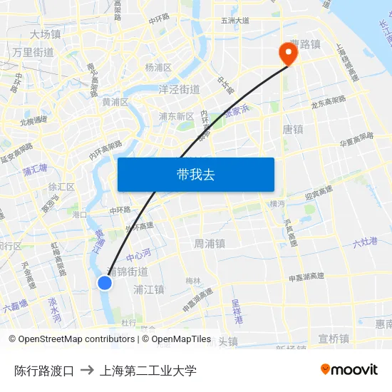 陈行路渡口 to 上海第二工业大学 map