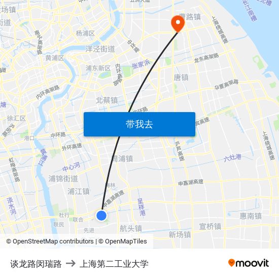 谈龙路闵瑞路 to 上海第二工业大学 map