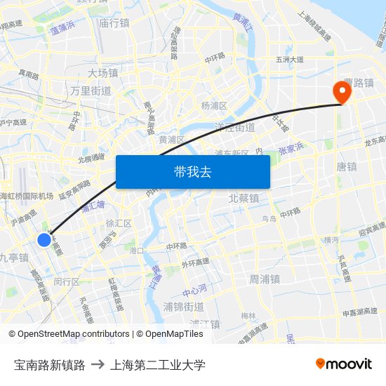 宝南路新镇路 to 上海第二工业大学 map