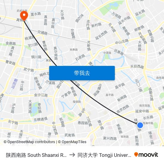 陕西南路 South Shaanxi Road to 同济大学 Tongji University map