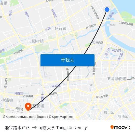 淞宝路水产路 to 同济大学 Tongji University map