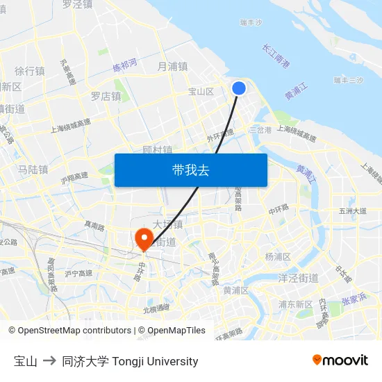 宝山 to 同济大学 Tongji University map