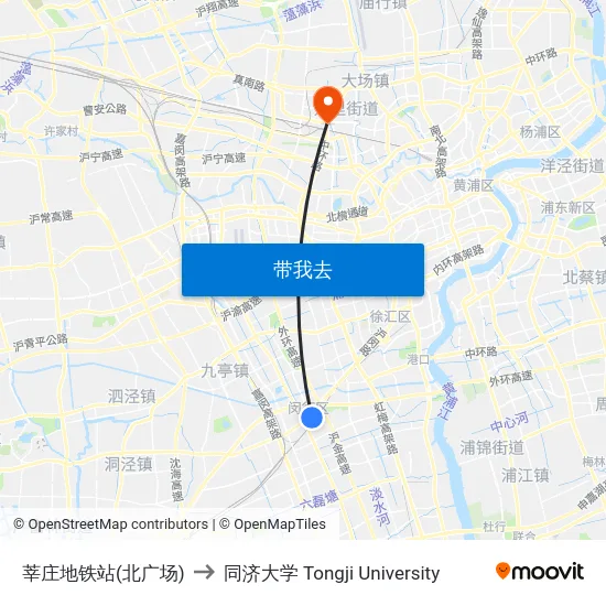 莘庄地铁站(北广场) to 同济大学 Tongji University map