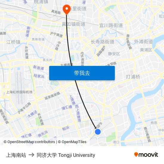 上海南站 to 同济大学 Tongji University map