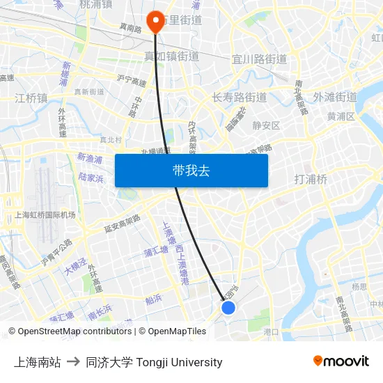 上海南站 to 同济大学 Tongji University map