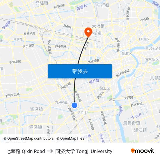 七莘路 Qixin Road to 同济大学 Tongji University map