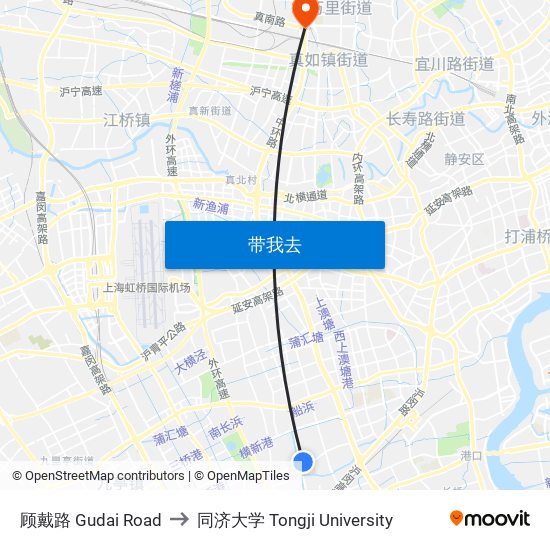 顾戴路 Gudai Road to 同济大学 Tongji University map