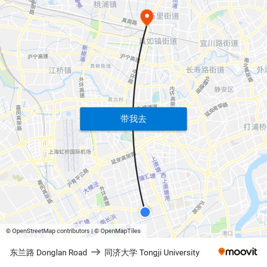 东兰路 Donglan Road to 同济大学 Tongji University map