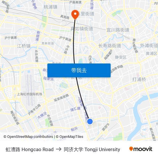 虹漕路 Hongcao Road to 同济大学 Tongji University map