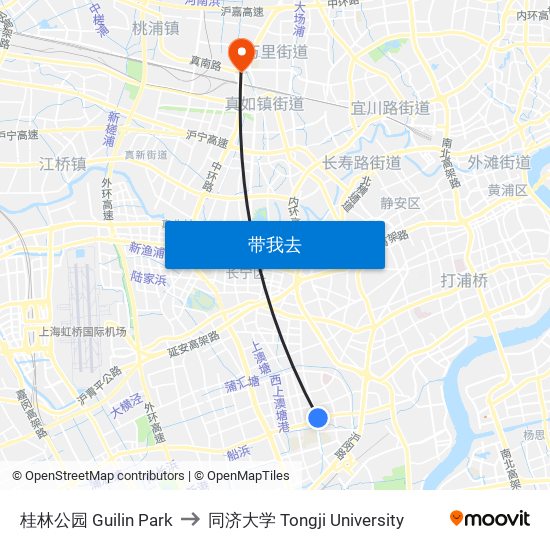 桂林公园 Guilin Park to 同济大学 Tongji University map