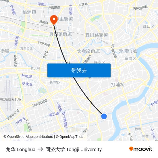 龙华 Longhua to 同济大学 Tongji University map
