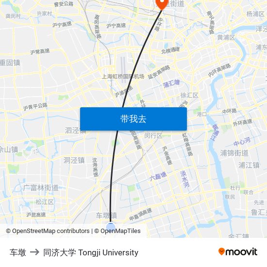 车墩 to 同济大学 Tongji University map