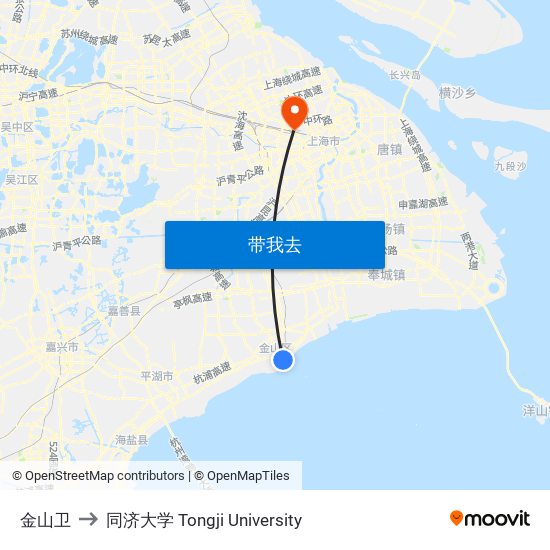 金山卫 to 同济大学 Tongji University map