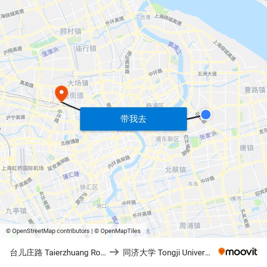 台儿庄路 Taierzhuang Road to 同济大学 Tongji University map