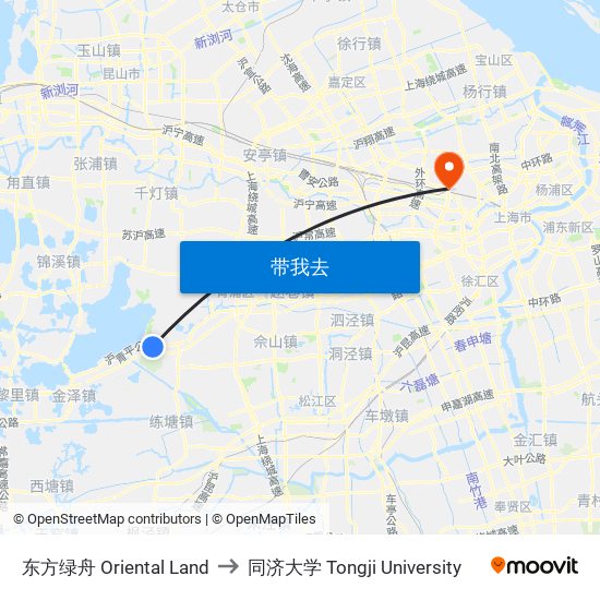 东方绿舟 Oriental Land to 同济大学 Tongji University map