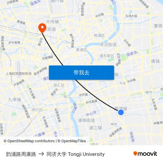 韵浦路周康路 to 同济大学 Tongji University map