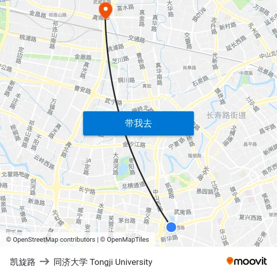 凯旋路 to 同济大学 Tongji University map