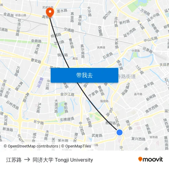江苏路 to 同济大学 Tongji University map