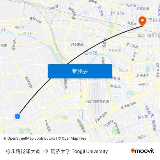 徐乐路崧泽大道 to 同济大学 Tongji University map