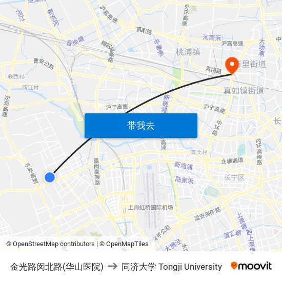 金光路闵北路(华山医院) to 同济大学 Tongji University map