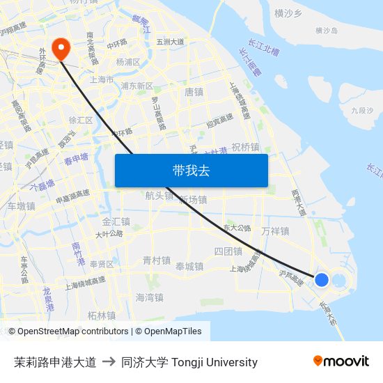 茉莉路申港大道 to 同济大学 Tongji University map