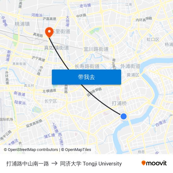 打浦路中山南一路 to 同济大学 Tongji University map