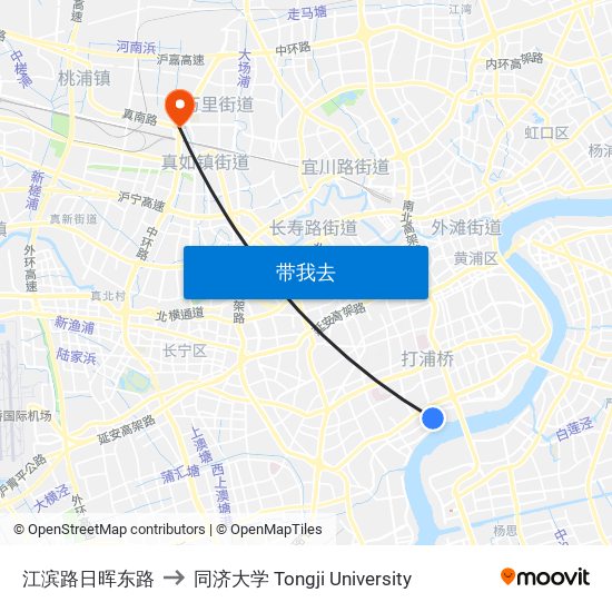 江滨路日晖东路 to 同济大学 Tongji University map