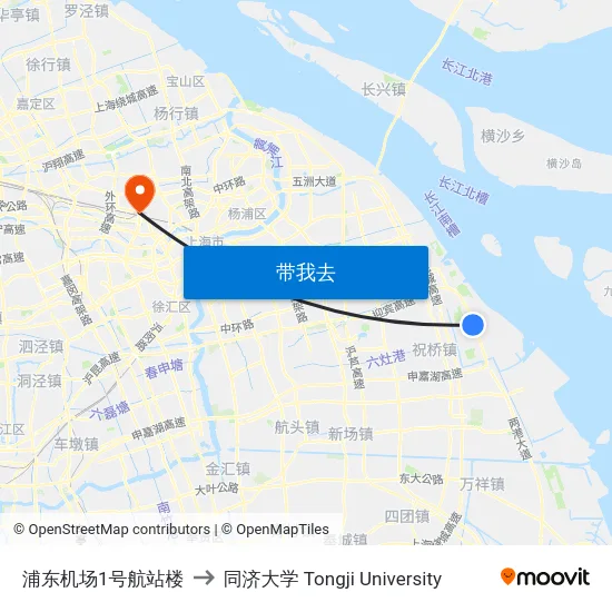 浦东机场1号航站楼 to 同济大学 Tongji University map