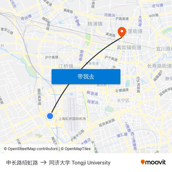 申长路绍虹路 to 同济大学 Tongji University map