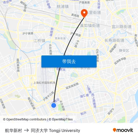 航华新村 to 同济大学 Tongji University map