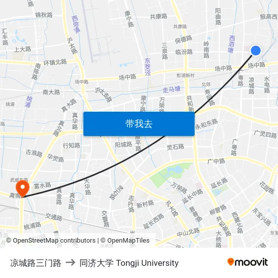 凉城路三门路 to 同济大学 Tongji University map
