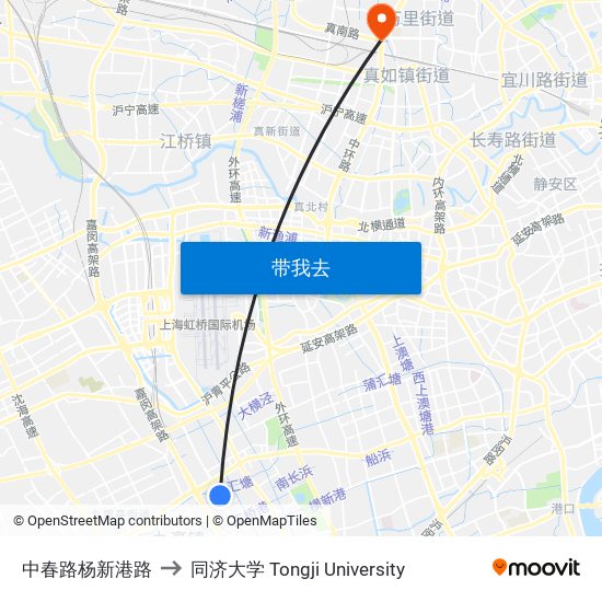 中春路杨新港路 to 同济大学 Tongji University map