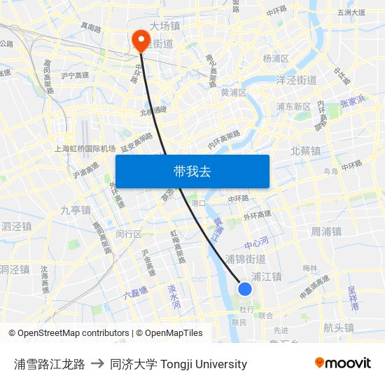 浦雪路江龙路 to 同济大学 Tongji University map