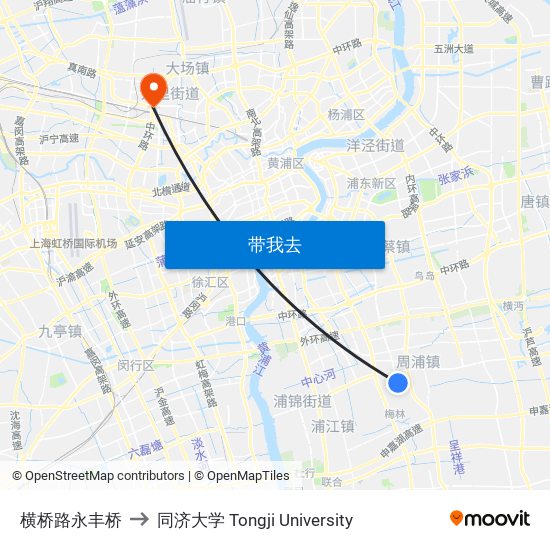 横桥路永丰桥 to 同济大学 Tongji University map