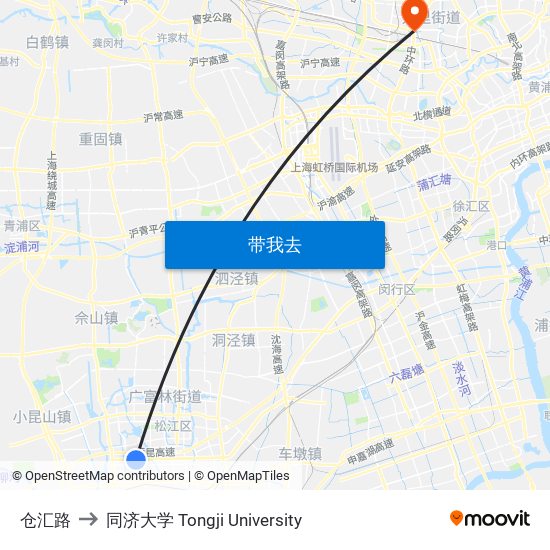 仓汇路 to 同济大学 Tongji University map