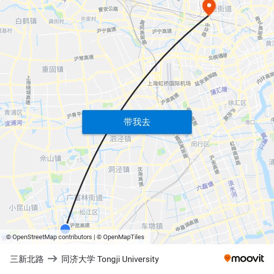 三新北路 to 同济大学 Tongji University map