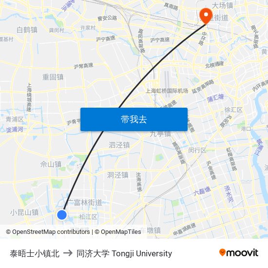 泰晤士小镇北 to 同济大学 Tongji University map