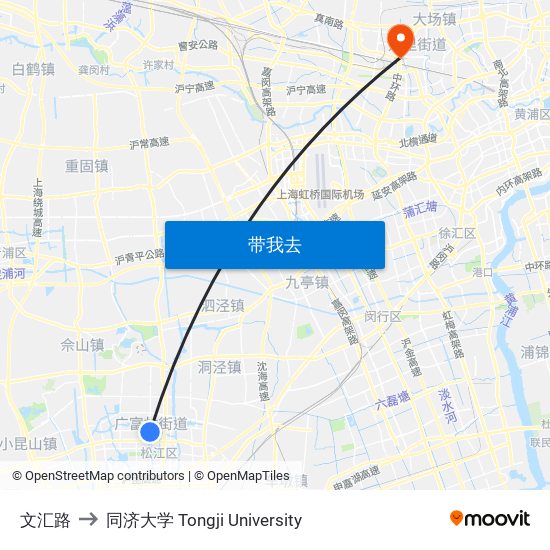 文汇路 to 同济大学 Tongji University map