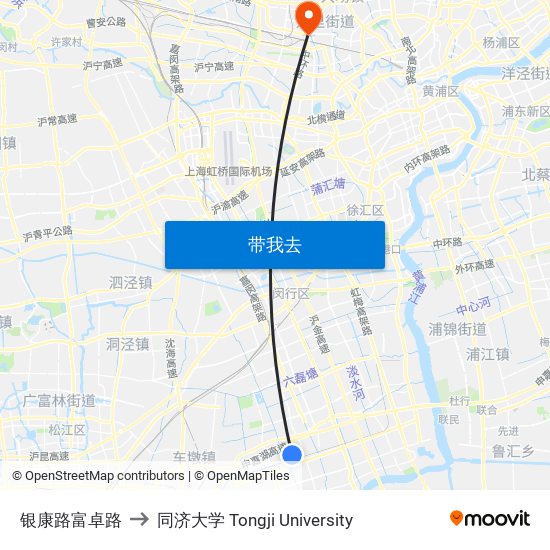 银康路富卓路 to 同济大学 Tongji University map