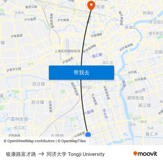 银康路富才路 to 同济大学 Tongji University map