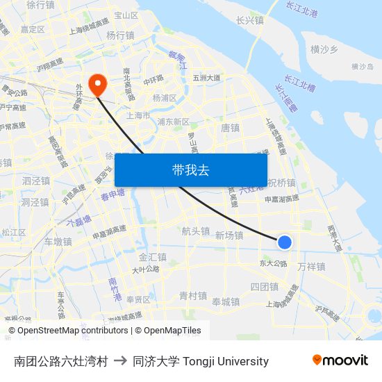 南团公路六灶湾村 to 同济大学 Tongji University map