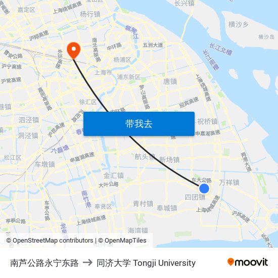 南芦公路永宁东路 to 同济大学 Tongji University map