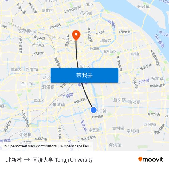 北新村 to 同济大学 Tongji University map