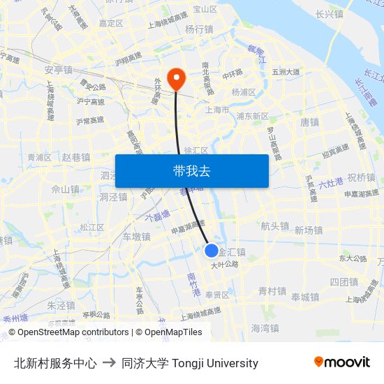 北新村服务中心 to 同济大学 Tongji University map